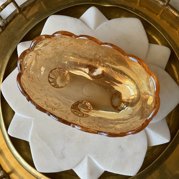 1950’s Jeannette Floragold Marigold Iridescent Carnival Glass Vintage Candy Dish - Picture 9 of 11